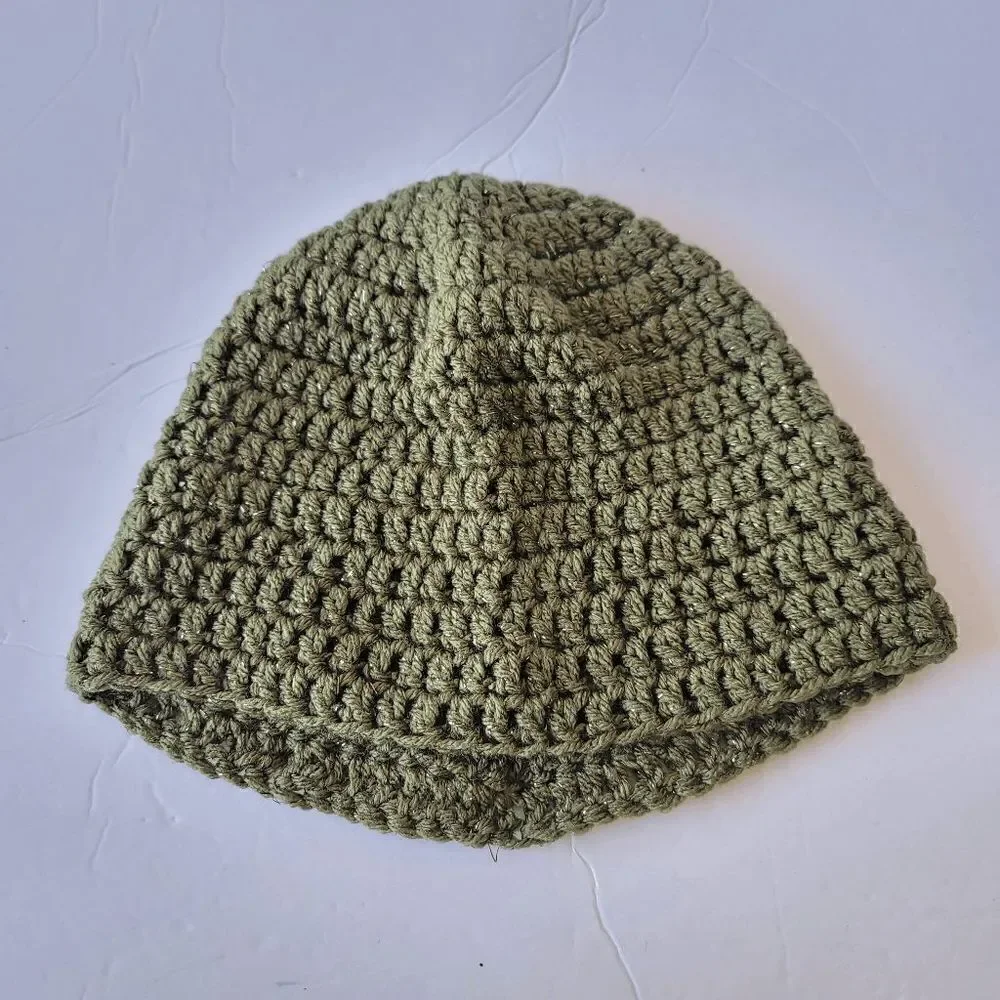 Hand made olive green gold beanie hat one size